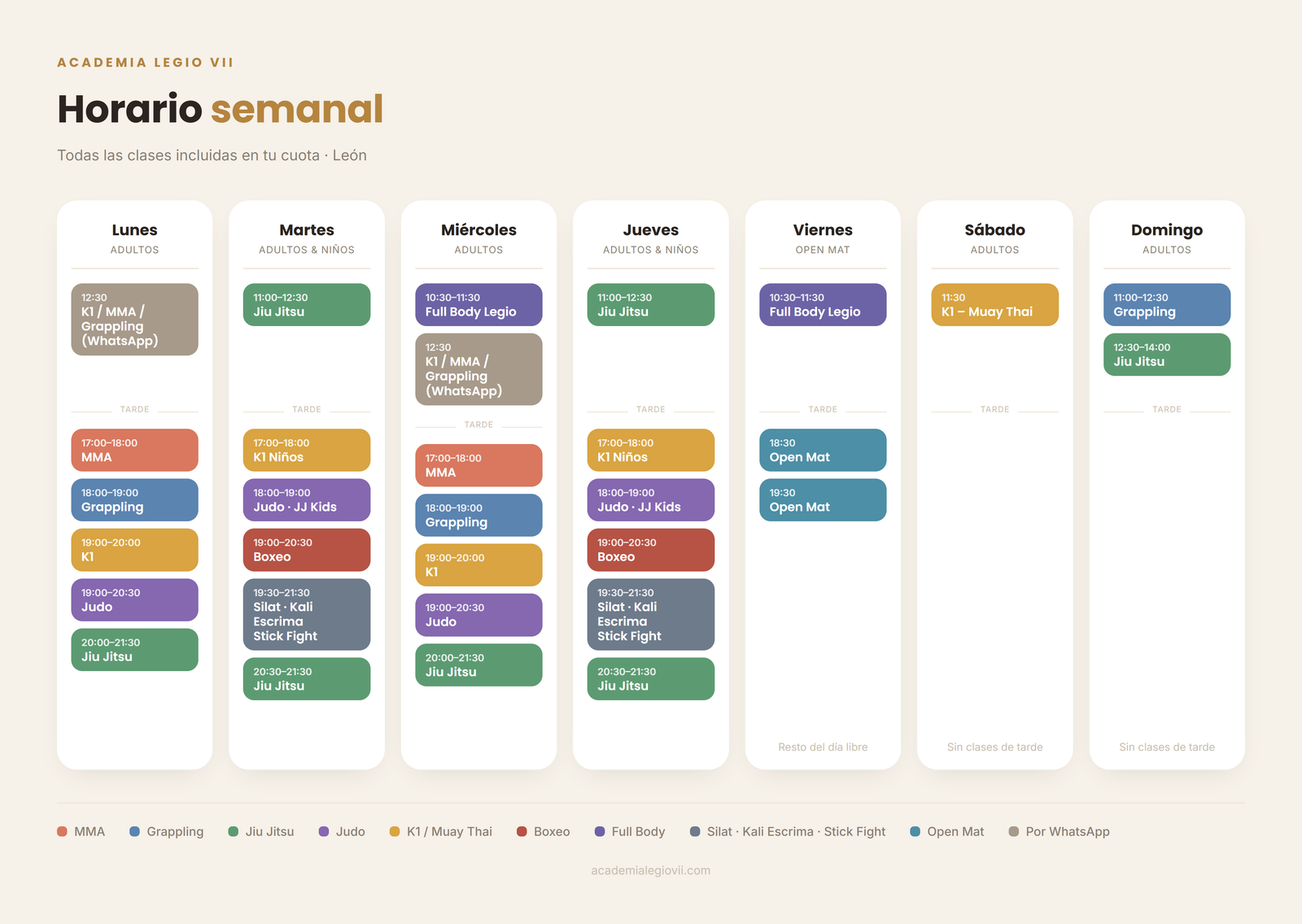 Horario semanal Academia Legio VII